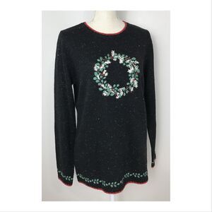 Northstyle Womens Christmas Sweater Small Embroidered Wreath Wool Blend NWOT